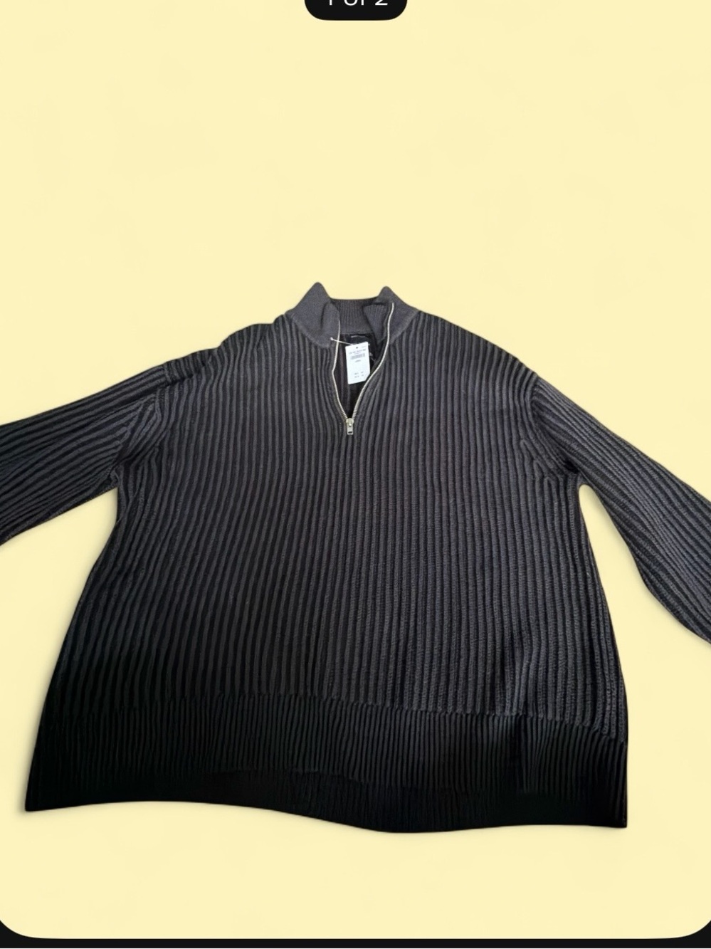 Abercrombie & Fitch Men's Charcoal Ribbed Half-Zip Sweater